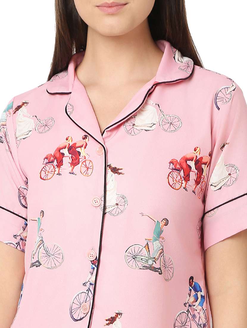 women pink cotton pyjama nightwear set - 21529281 -  Standard Image - 5