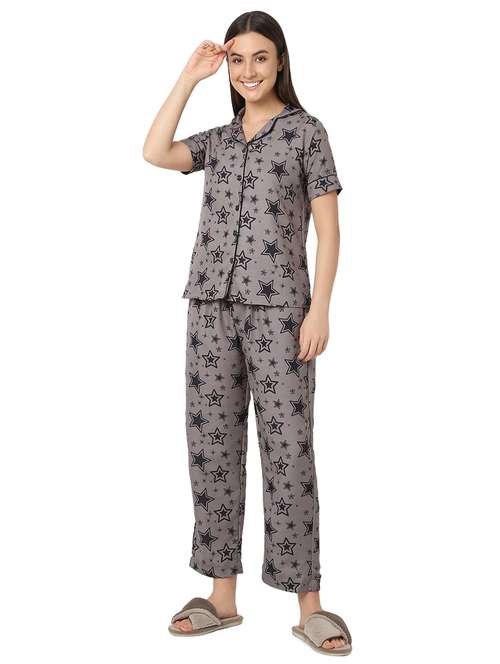 women brown cotton pyjama nightwear set - 21529290 -  Standard Image - 0