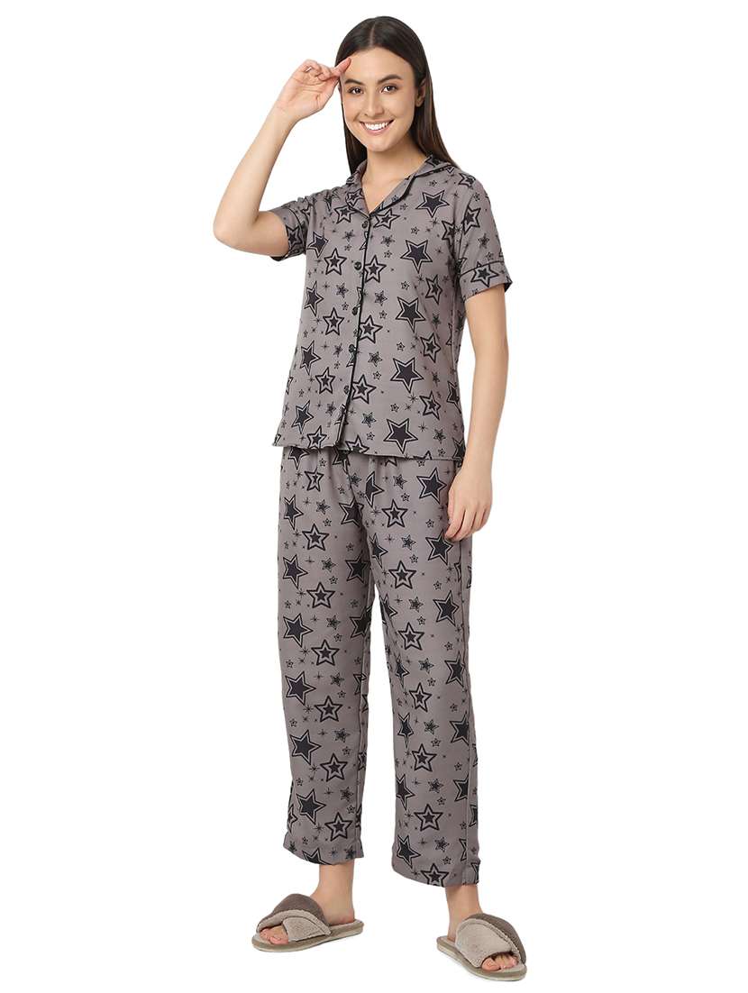 women brown cotton pyjama nightwear set