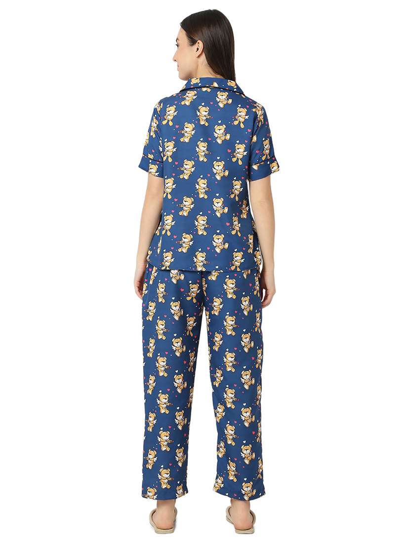 women blue cotton pyjama nightwear set - 21529292 -  Standard Image - 3