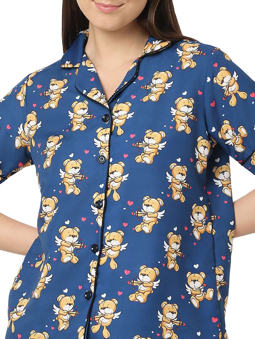 women blue cotton pyjama nightwear set - 21529292 -  Standard Image - 5