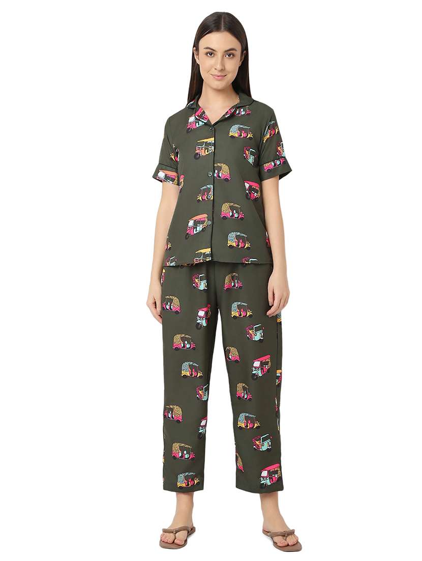 women green cotton pyjama nightwear set