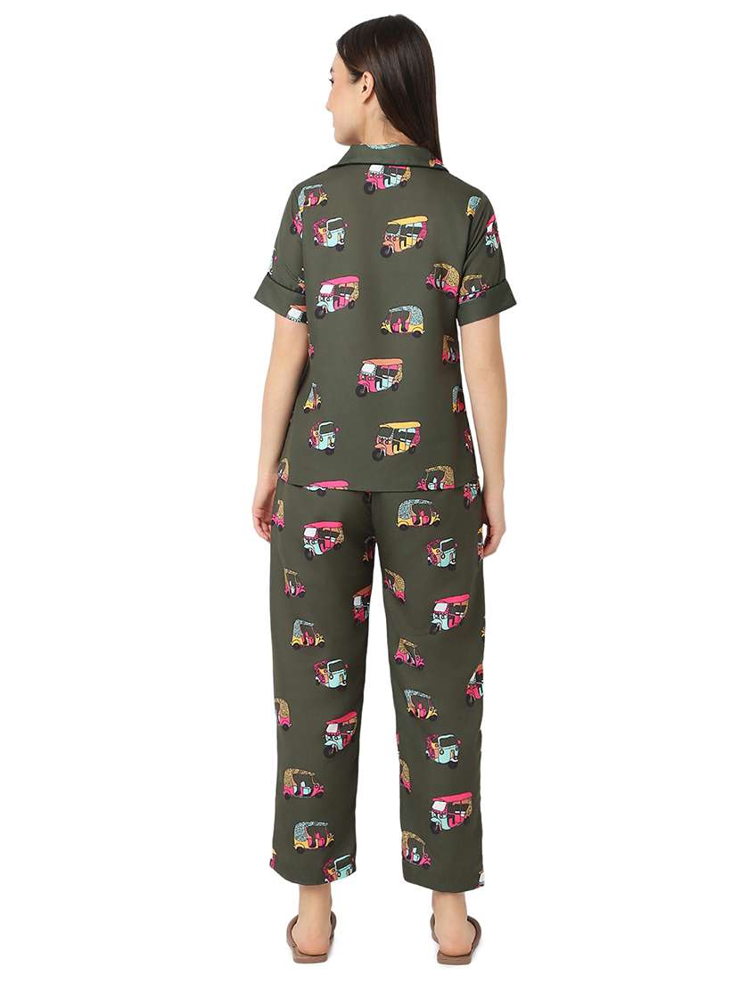 women green cotton pyjama nightwear set - 21529293 - Standard Image - 3