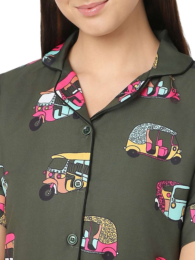 women green cotton pyjama nightwear set - 21529293 - Standard Image - 5