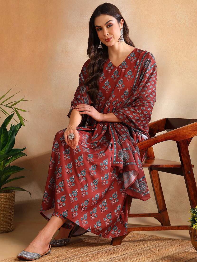 women floral three quarter sleeve suit set - 21529298 - Standard Image - 3