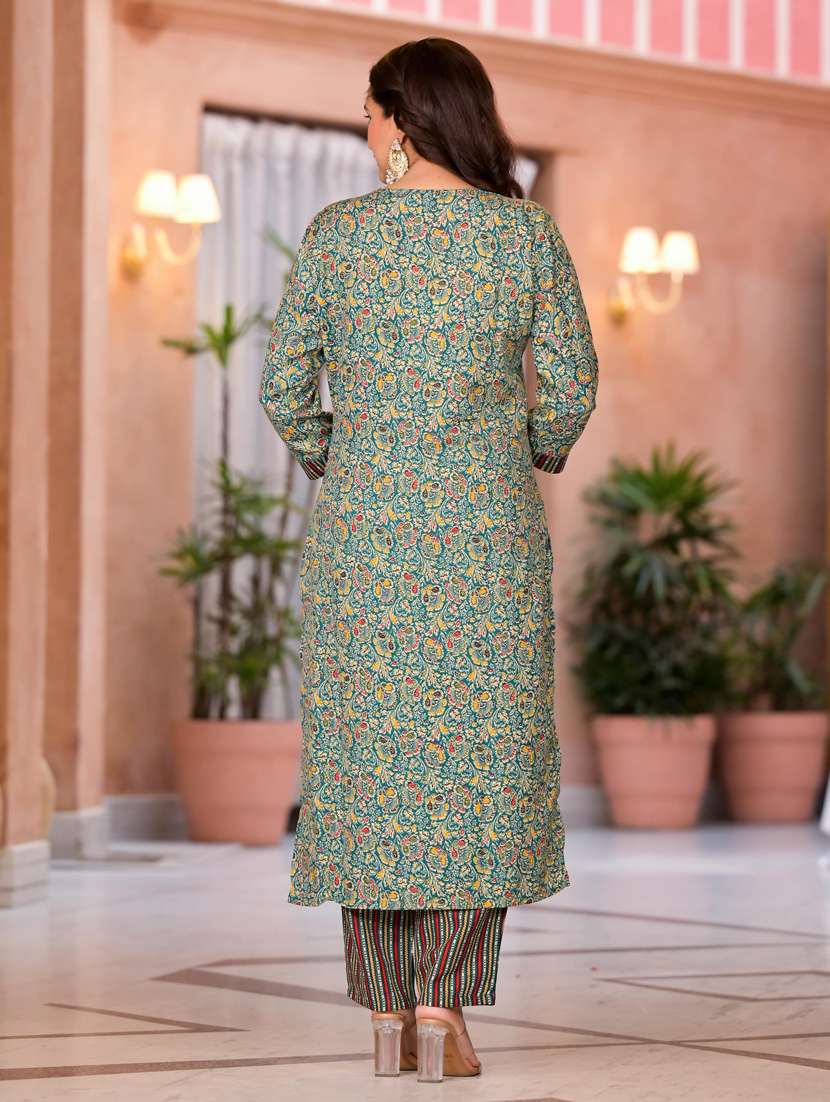 women printed three quarter sleeve suit set - 21529326 -  Standard Image - 3