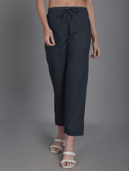 women solids ankle length flat front trouser - 21529328 -  Standard Image - 0