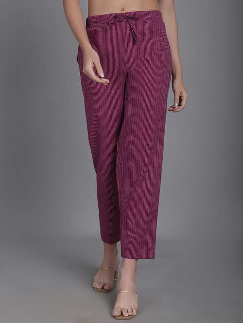 women stripes ankle length flat front trouser - 21529330 -  Standard Image - 0