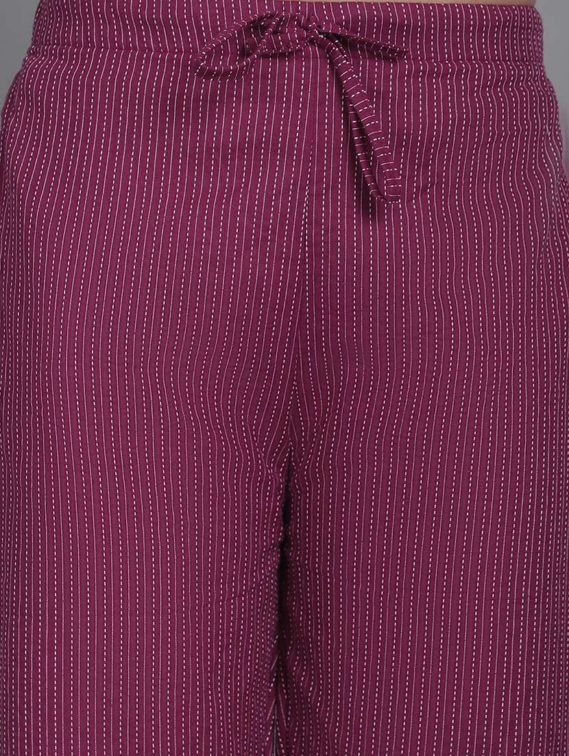 women stripes ankle length flat front trouser - 21529330 -  Standard Image - 5