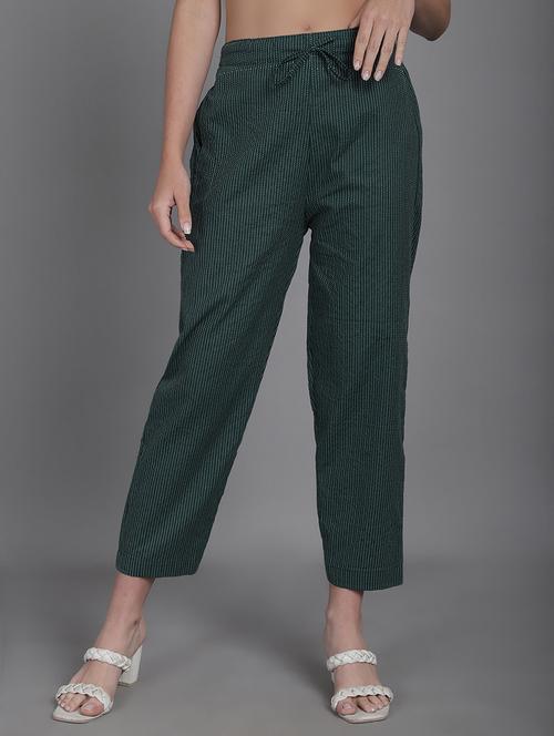 women stripes ankle length flat front trouser - 21529331 - Standard Image - 0
