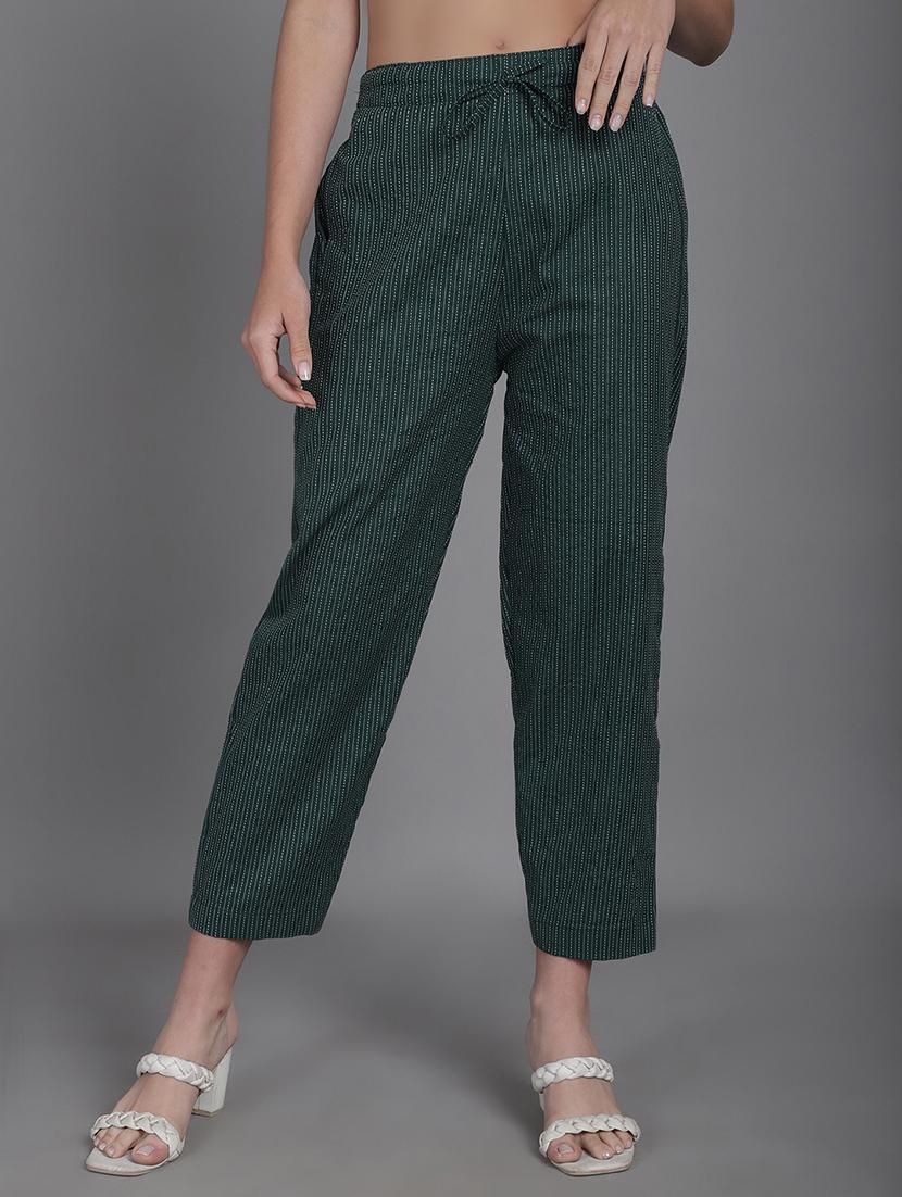 women stripes ankle length flat front trouser - 21529331 - Zoom Image - 0