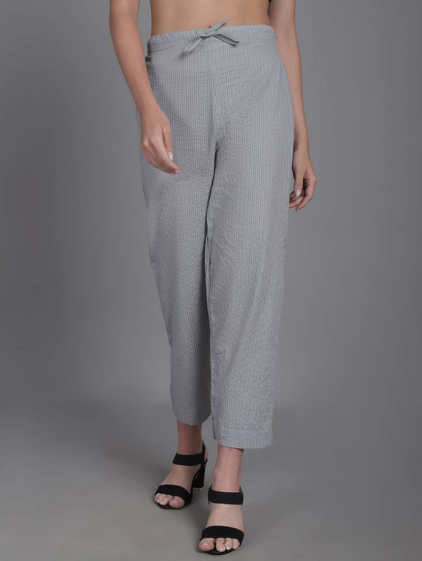 women stripes ankle length flat front trouser