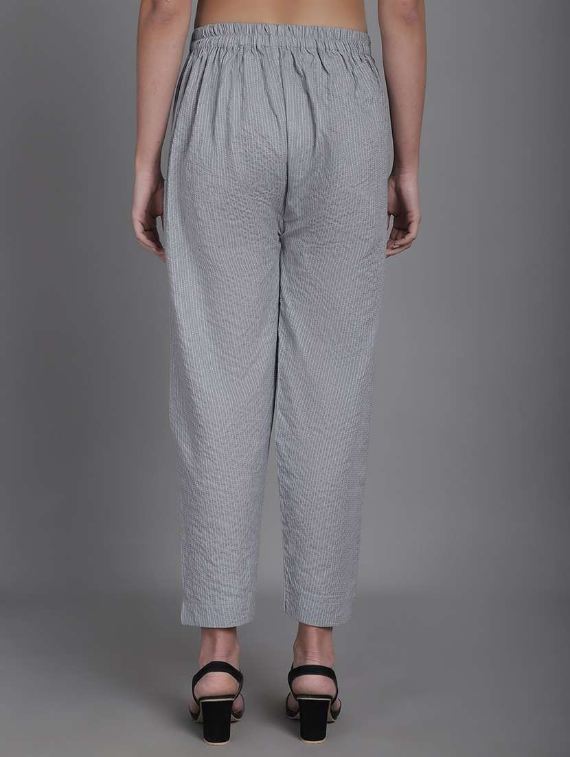 women stripes ankle length flat front trouser - 21529332 -  Standard Image - 3