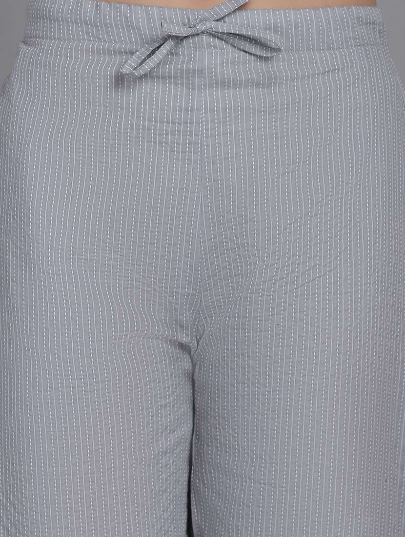 women stripes ankle length flat front trouser - 21529332 -  Standard Image - 5