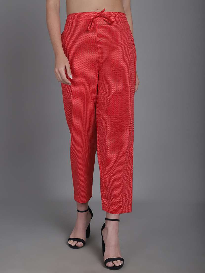 women stripes ankle length flat front trouser