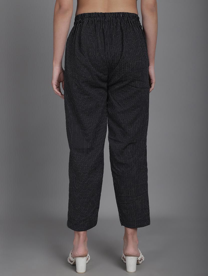 women stripes ankle length flat front trouser - 21529335 - Standard Image - 3
