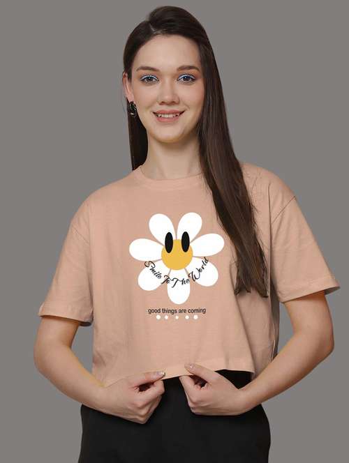 women printed short sleeve crop t-shirt - 21529370 -  Standard Image - 0