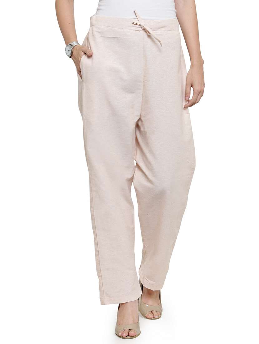 women solids ankle length flat front trouser
