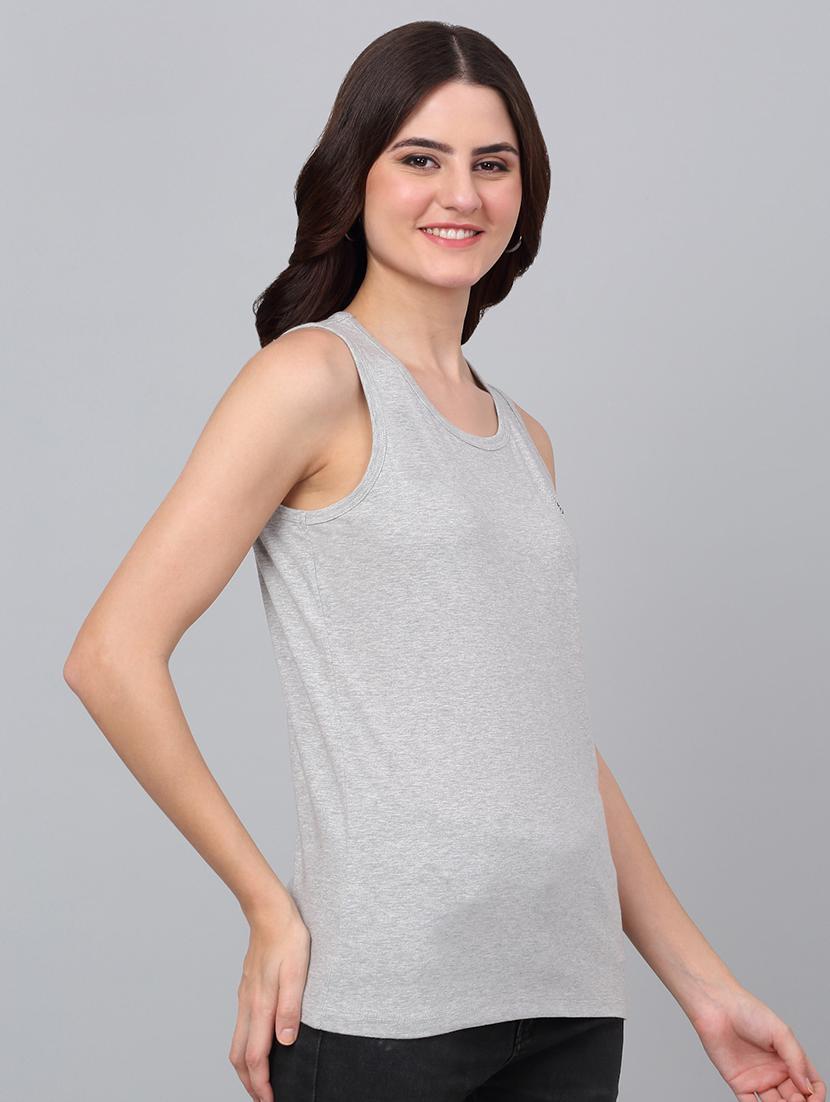 women grey cotton tank t-shirt - 21529443 - Standard Image - 3