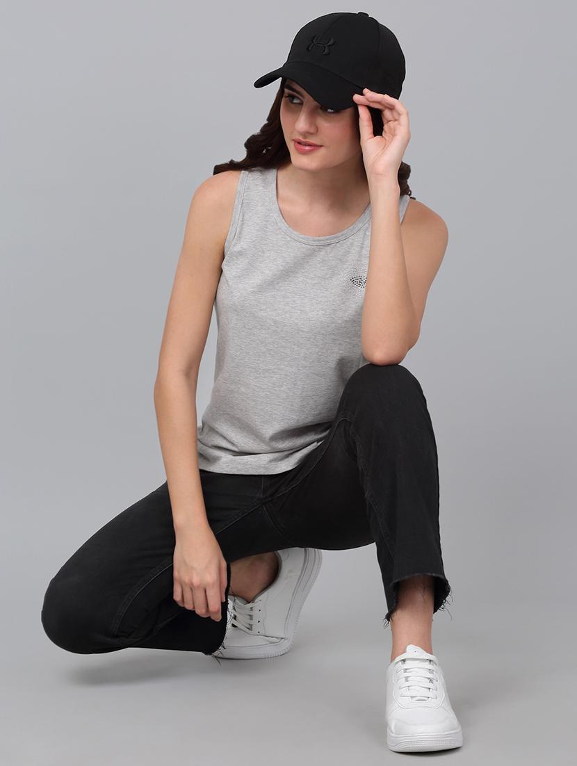 women grey cotton tank t-shirt - 21529443 - Standard Image - 5