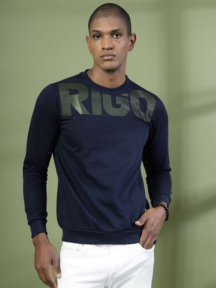 men long sleeves placement print sweatshirt