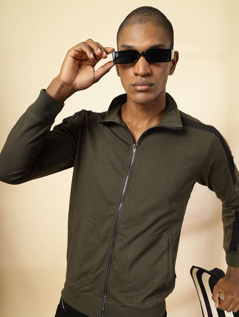 men olive color block jacket - 21529613 -  Standard Image - 3