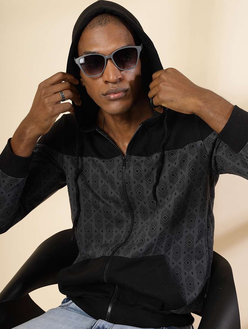 men grey color block sweatshirt - 21529615 -  Standard Image - 3