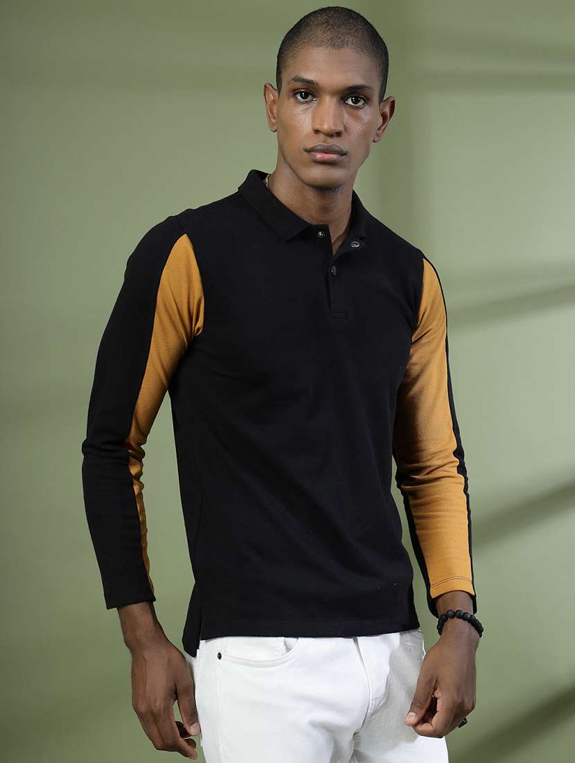 Men Polo Neck Color Block T Shirt