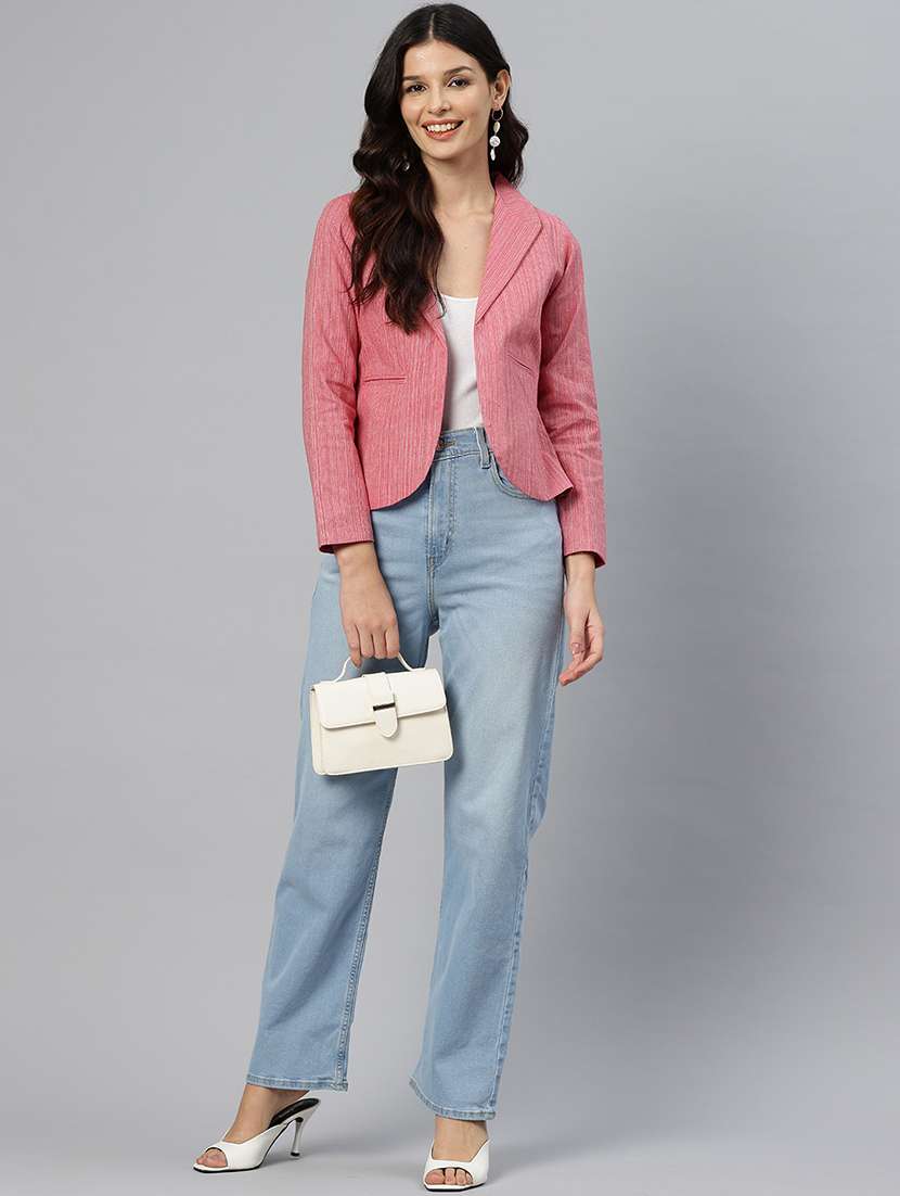 women striped long sleeve single breasted blazer - 21529698 -  Standard Image - 3