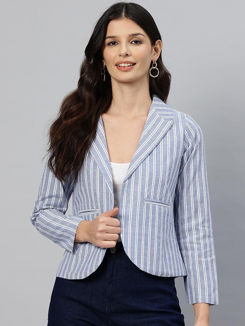 women striped long sleeve single breasted blazer