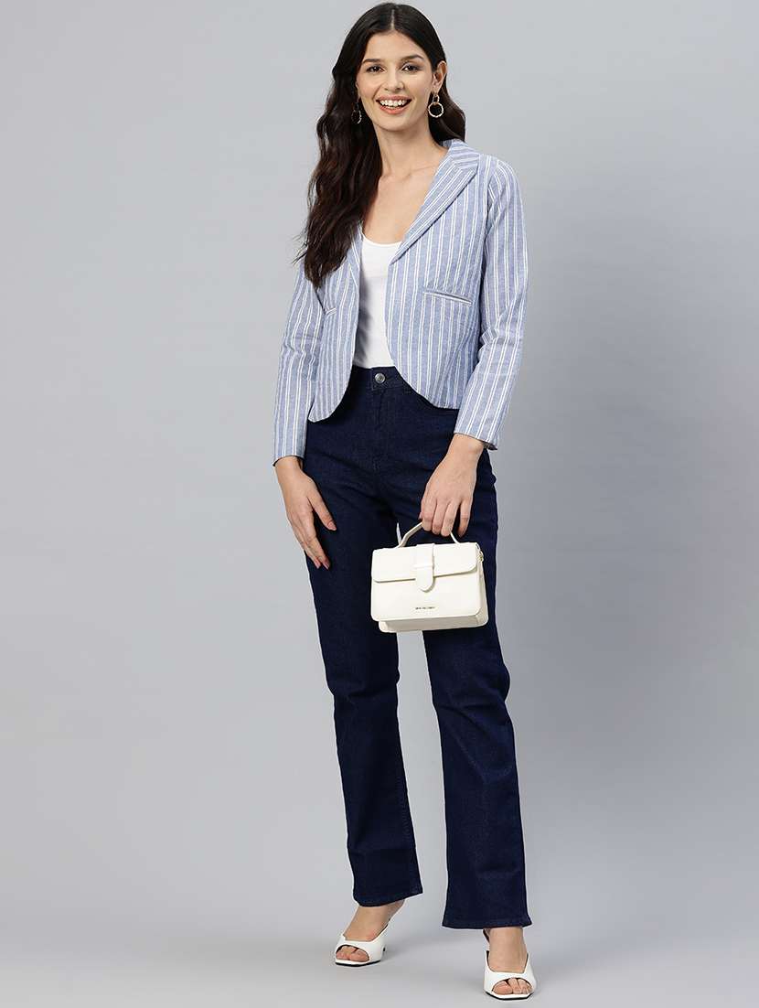 women striped long sleeve single breasted blazer - 21529699 - Standard Image - 3