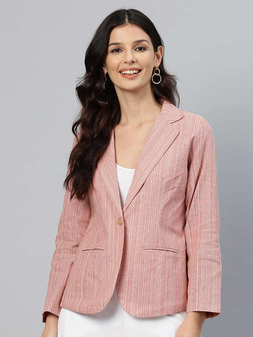 women striped long sleeve single breasted blazer