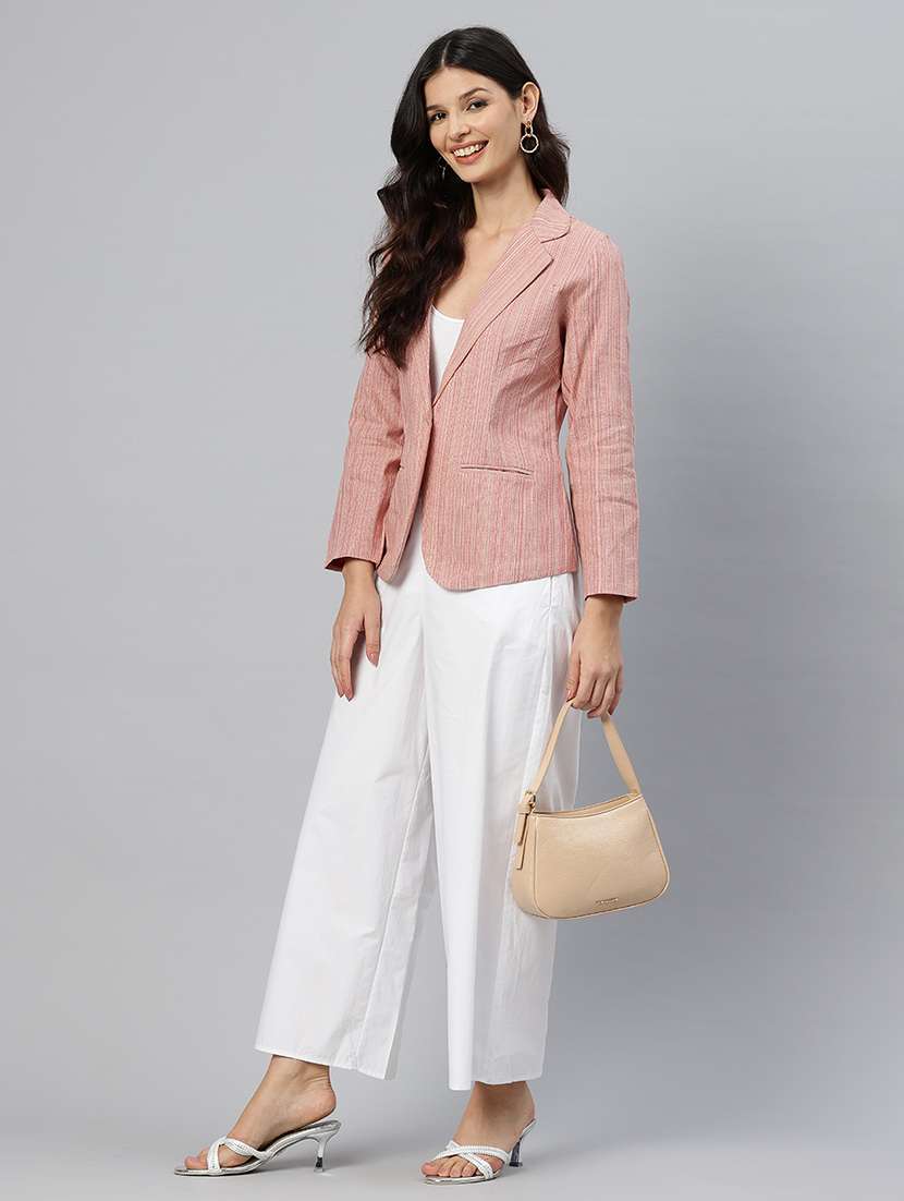 women striped long sleeve single breasted blazer - 21529700 -  Standard Image - 3