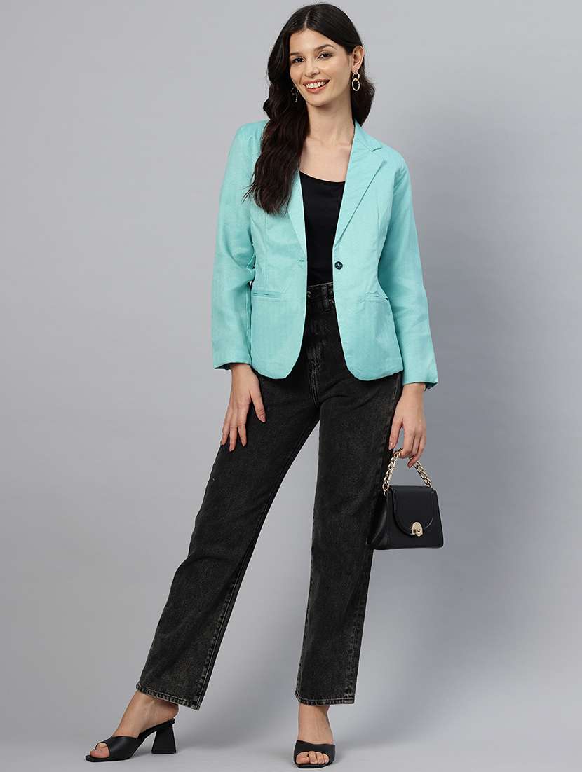 women solid long sleeve single breasted blazer - 21529704 -  Standard Image - 3