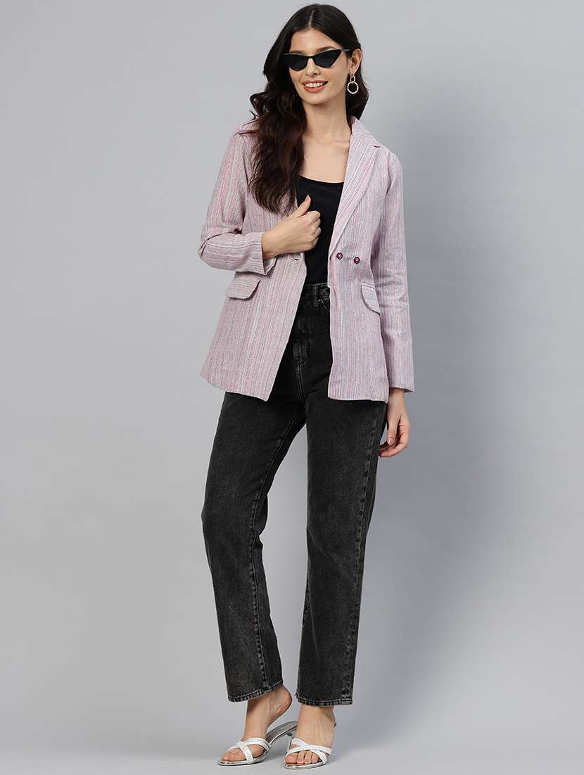 women striped long sleeve double breasted blazer - 21529705 - Standard Image - 3