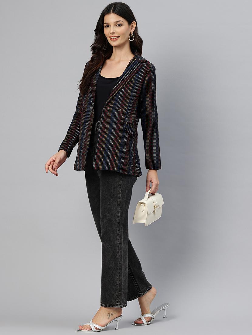 women striped long sleeve double breasted blazer - 21529706 - Standard Image - 3