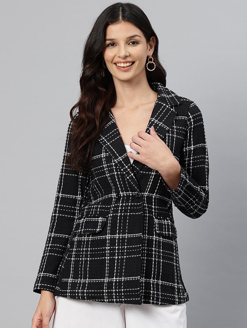 women checkered long sleeve double breasted blazer - 21529711 - Zoom Image - 0