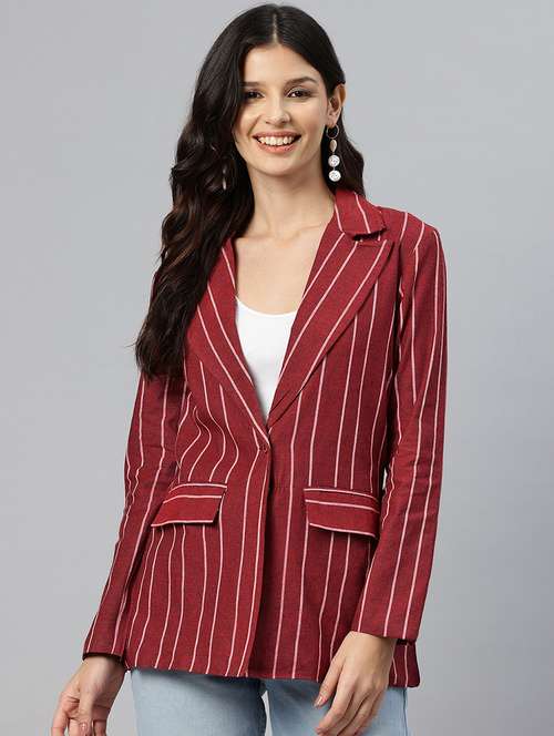 women striped long sleeve single breasted blazer - 21529716 -  Standard Image - 0
