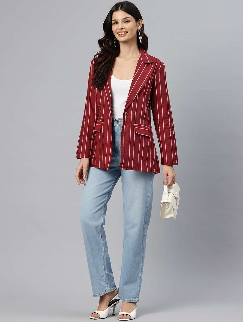 women striped long sleeve single breasted blazer - 21529716 -  Standard Image - 3