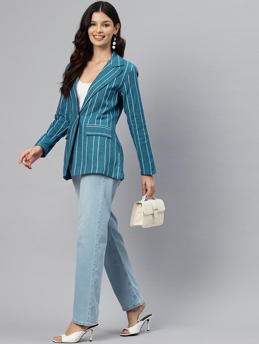 women striped long sleeve single breasted blazer - 21529717 - Standard Image - 3