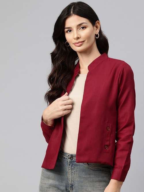 women solid long sleeve mandarin neck casual blazer - 21529719 -  Standard Image - 0