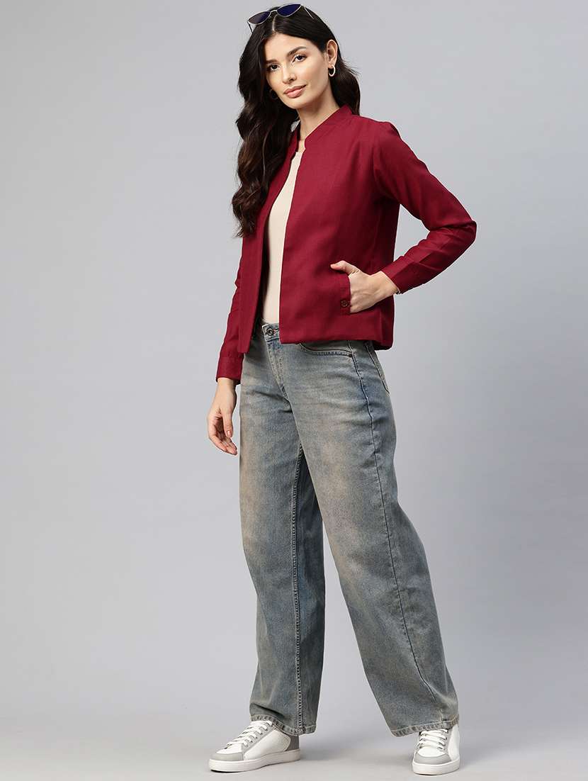 women solid long sleeve mandarin neck casual blazer - 21529719 -  Standard Image - 3