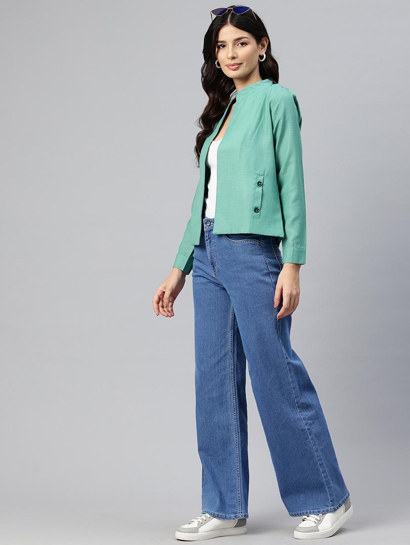 women solid long sleeve mandarin neck casual blazer - 21529721 - Standard Image - 3