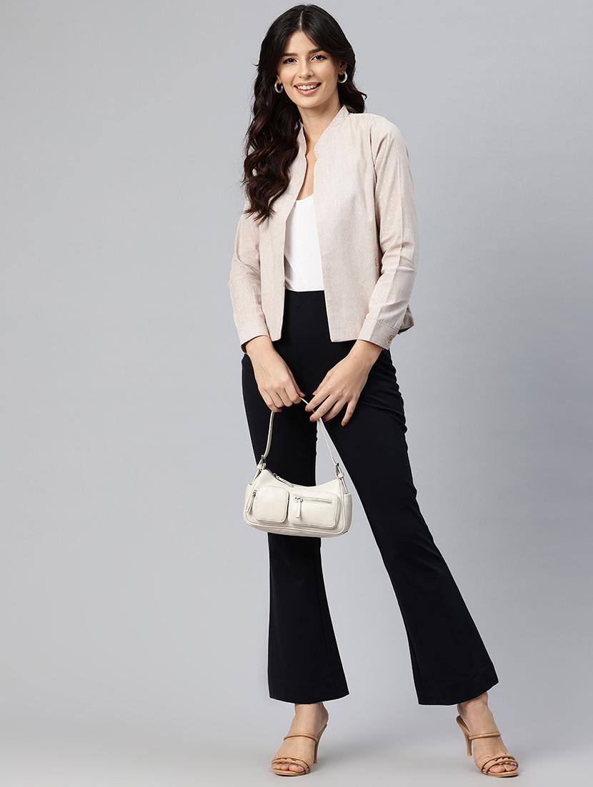 women solid long sleeve mandarin neck casual blazer - 21529722 - Standard Image - 3