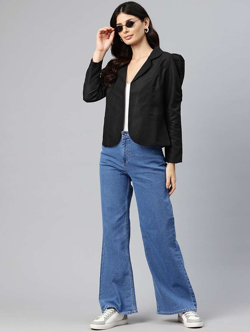 women solid long sleeve lapel collar formal blazer - 21529724 - Standard Image - 3