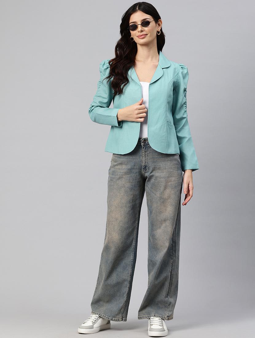 women solid long sleeve lapel collar formal blazer - 21529726 - Standard Image - 3