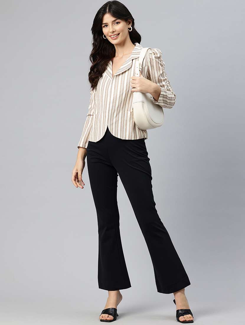 women striped long sleeve formal blazer - 21529728 - Standard Image - 3