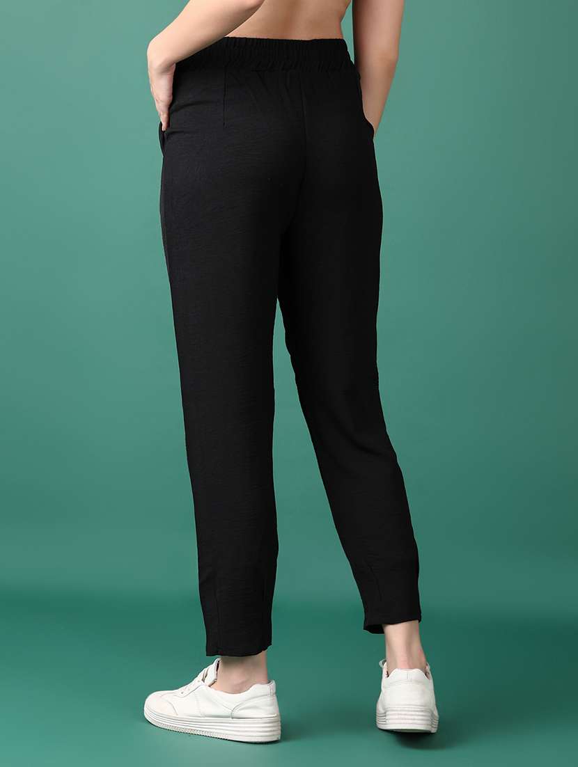 women black solid ankle length peg trousers - 21529837 -  Standard Image - 3