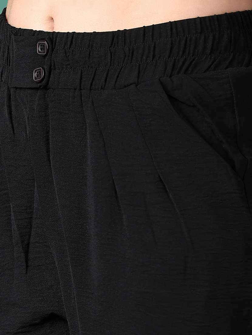 women black solid ankle length peg trousers - 21529837 -  Standard Image - 5