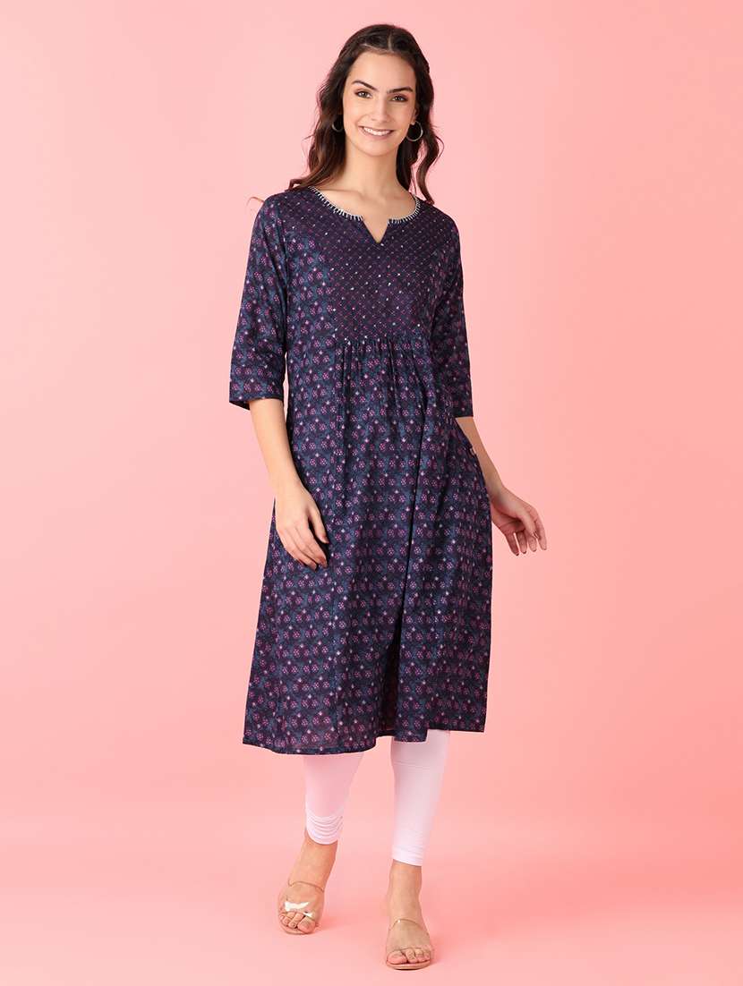women three quarter sleeve a-line kurta - 21529848 - Standard Image - 3